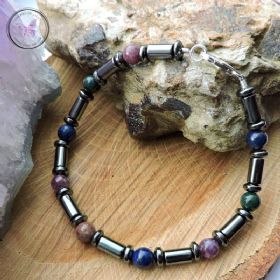 Men's Hematite, Lapis Lazuli, Bloodstone & Lepidolite Bracelet